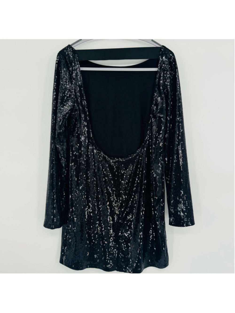 Women's Stradivarius Black Sequin Mini Dress Size M Open Back Backless